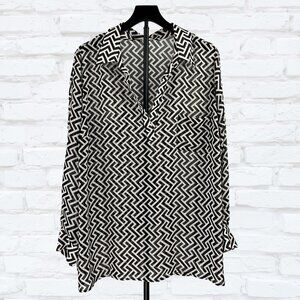 Pleione Black White Geometric Semi Sheer Blouse Size 1X